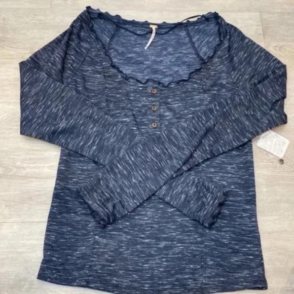 FREE PEOPLE Henley buttons long sleeve dark blue Small NWT - Picture 8 of 13